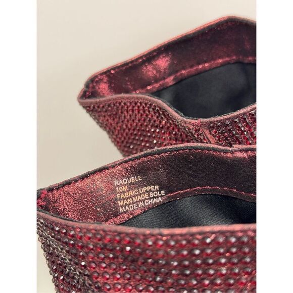 Thalia Mid Calf Boots Size 10‎ Red Embellished Slouchy Pointed Toe High Heel - Picture 6 of 9